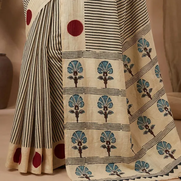 Cream_Kalamkari_Cotton_Silk_Saree_For_Women