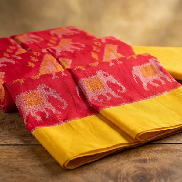 Red_And_Yellow_Ikat_Cotton_Silk_Saree_For_Women