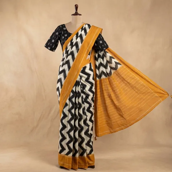 Multicolour_Zig_Zag_Ikat_Print_Cotton_Silk_Saree_For_Women