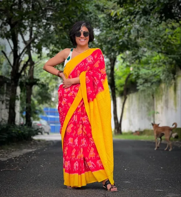 Red_And_Yellow_Ikat_Cotton_Silk_Saree_For_Women