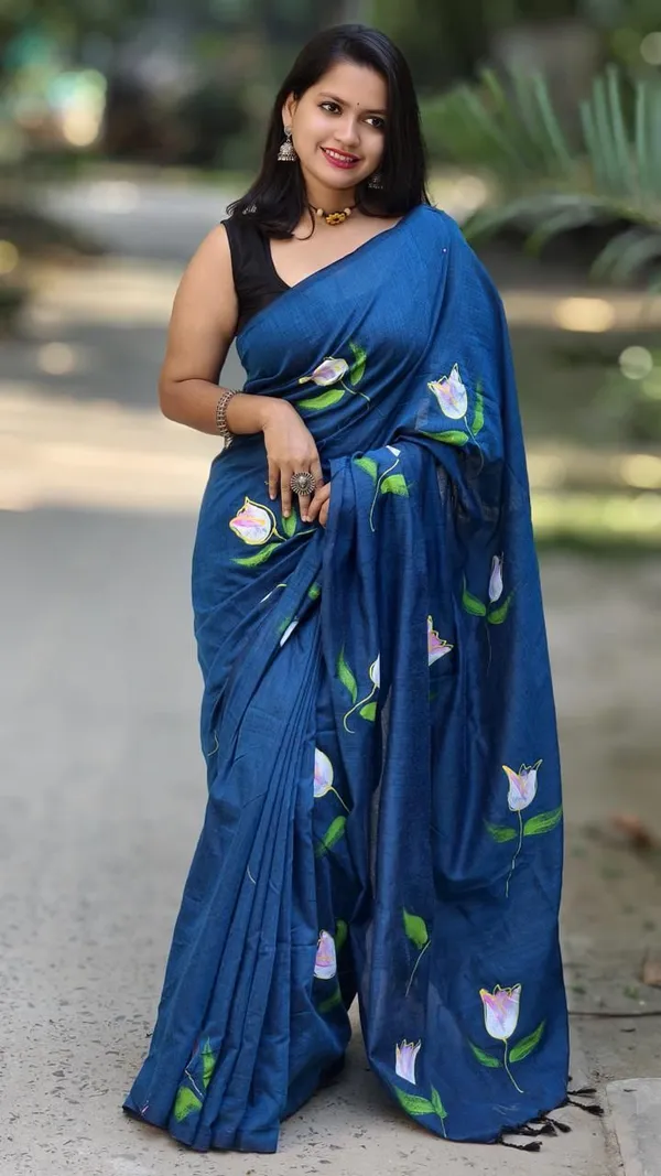 Blue_Color_Block_Premium_Saree_For_Women