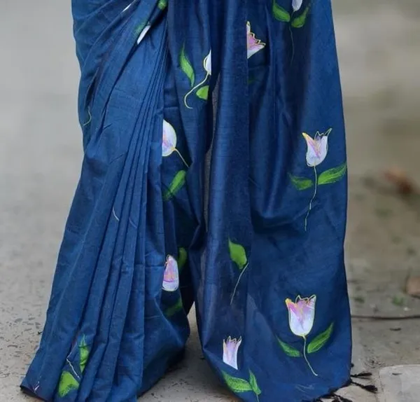 Blue_Color_Block_Premium_Saree_For_Women