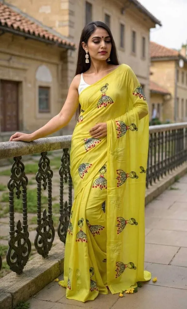 Bright_Yellow_Striped_Premium_Saree_For_Women