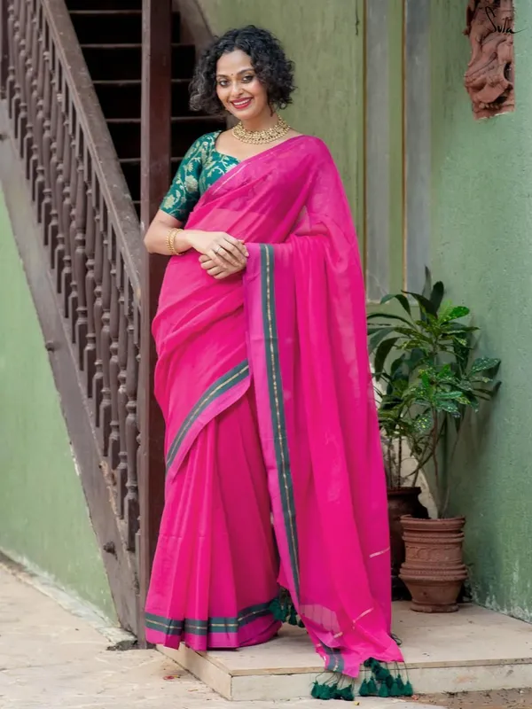 Rani_pink_Floral_Print_Premium_Saree_For_Women