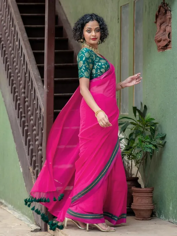 Rani_pink_Floral_Print_Premium_Saree_For_Women