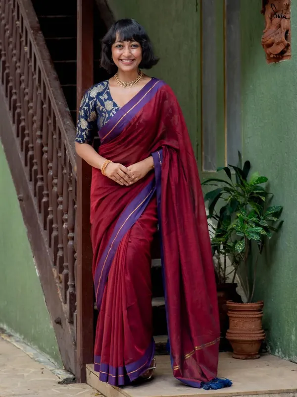 Maroon_Self_Design_Premium_Saree_For_Women