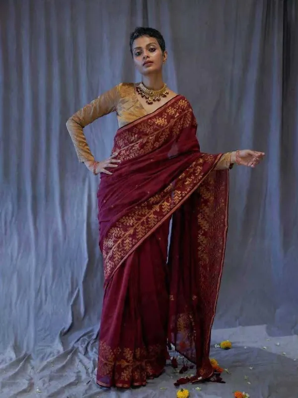 Blue_And_Gold_Embroidered_And_Self_Design_Premium_Saree_For_Women