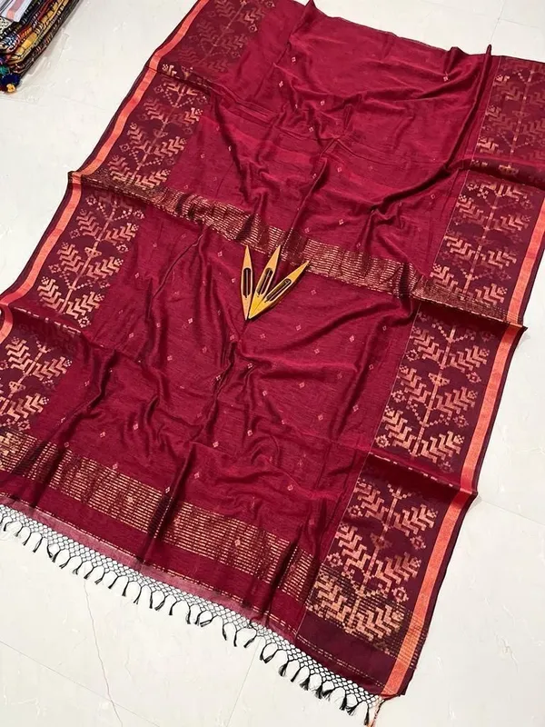 Blue_And_Gold_Embroidered_And_Self_Design_Premium_Saree_For_Women