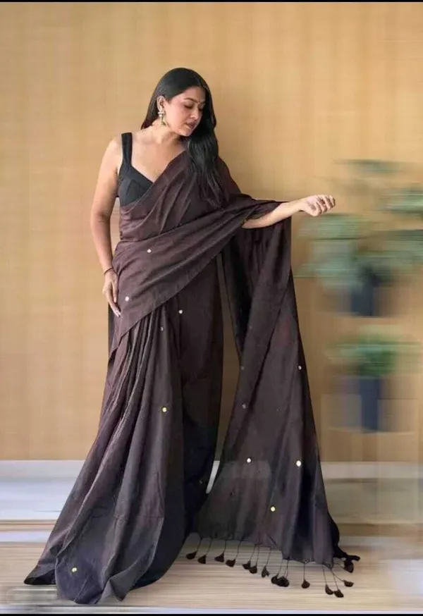 Brown_Embroidered_And_Self_Design_Premium_Saree_For_Women