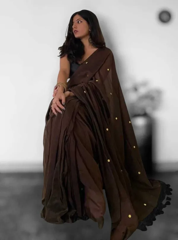 Brown_Embroidered_And_Self_Design_Premium_Saree_For_Women