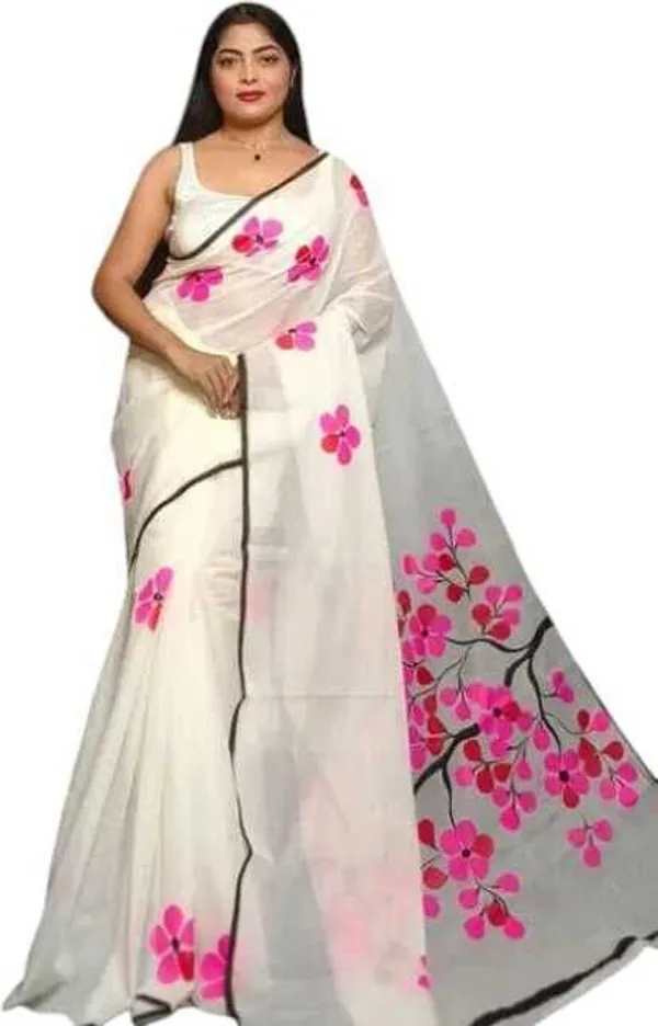 White_And_Pink_Printed_Premium_Saree_For_Women