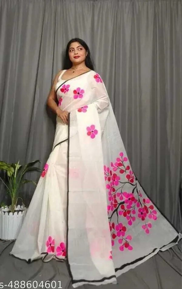 White_And_Pink_Printed_Premium_Saree_For_Women