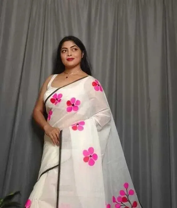 White_And_Pink_Printed_Premium_Saree_For_Women