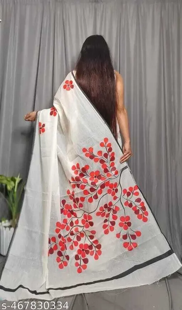 White_And_Red_Embroidered_Premium_Saree_For_Women
