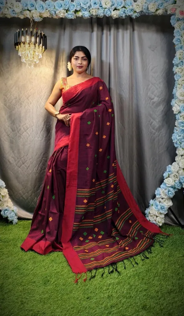 Maroon_Color_Block_Premium_Saree_For_Women