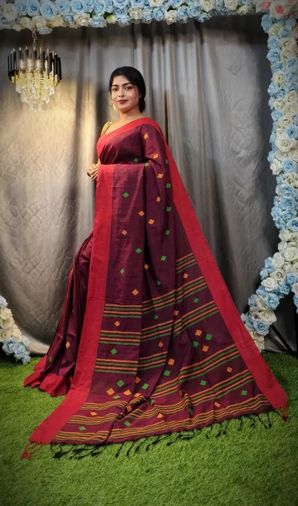 Maroon_Color_Block_Premium_Saree_For_Women
