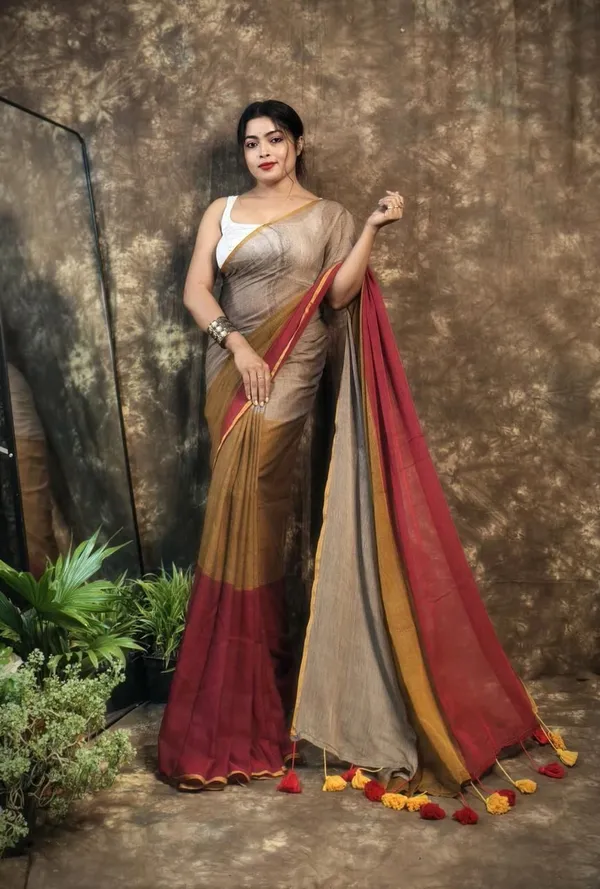White_And_Yellow_Striped_Premium_Saree_For_Women