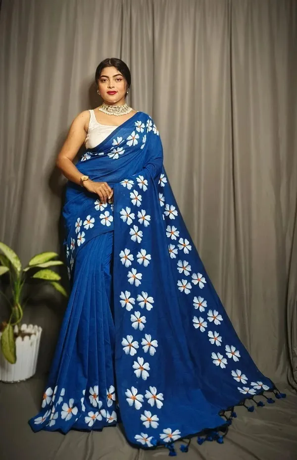 Blue_Embroidered_And_Self_Design_Premium_Saree_For_Women