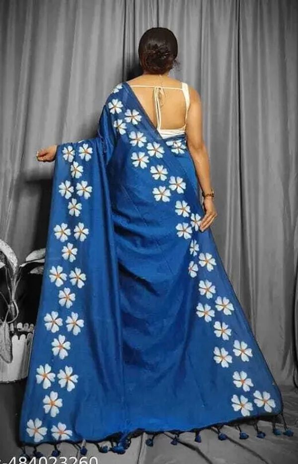Blue_Embroidered_And_Self_Design_Premium_Saree_For_Women