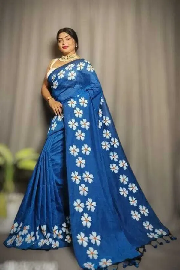 Blue_Embroidered_And_Self_Design_Premium_Saree_For_Women