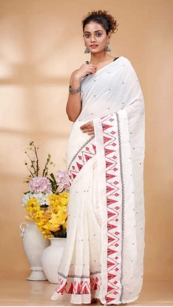White_And_Red_And_Black_Woven_Premium_Saree_For_Women