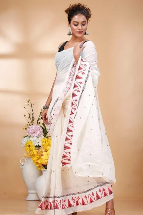 White_And_Red_And_Black_Woven_Premium_Saree_For_Women