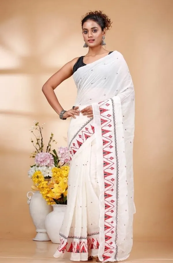 White_And_Red_And_Black_Woven_Premium_Saree_For_Women