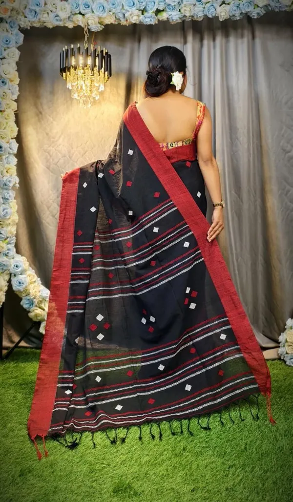 Black_And_Red_Striped_And_Self_Design_And_Woven_Premium_Saree_For_Women