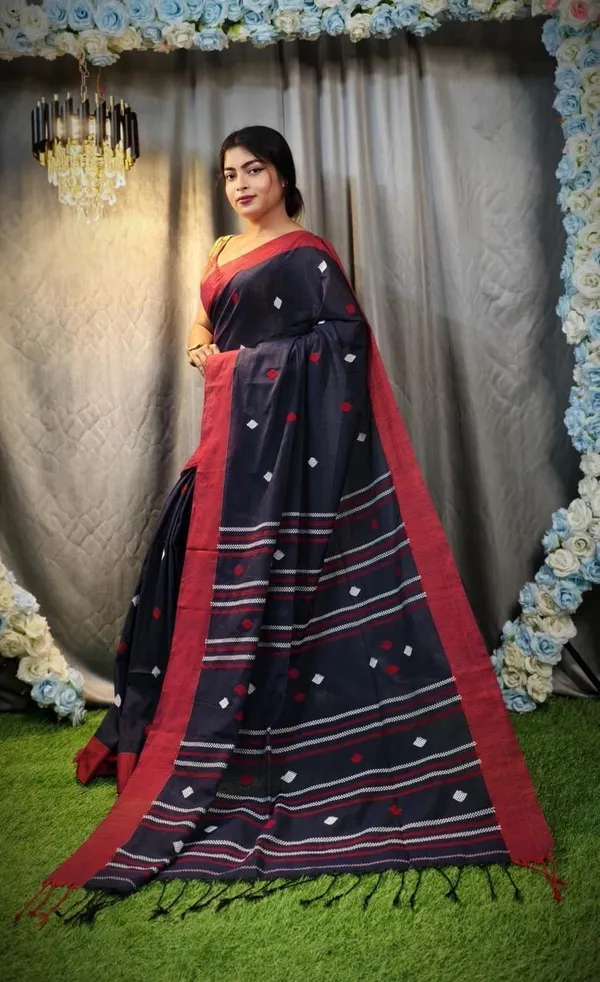 Black_And_Red_Striped_And_Self_Design_And_Woven_Premium_Saree_For_Women