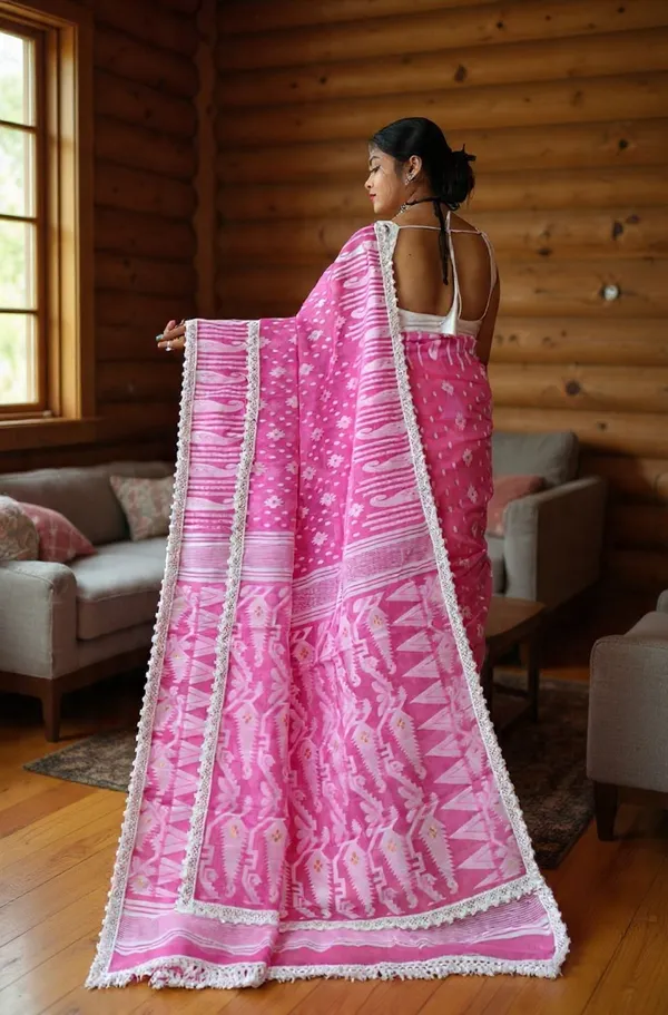 White_And_Pink_Woven_Premium_Saree_For_Women