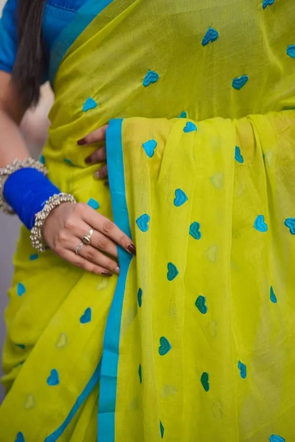 Yellow_And_Blue_Self_Design_Premium_Saree_For_Women