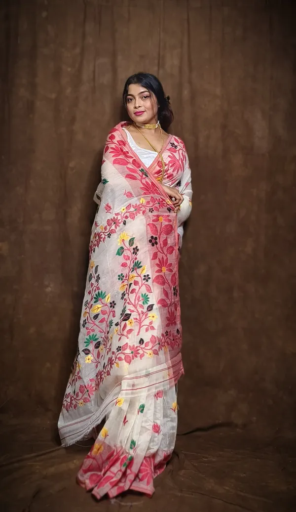 White_And_Black_Striped_And_Self_Design_And_Woven_Premium_Saree_For_Women