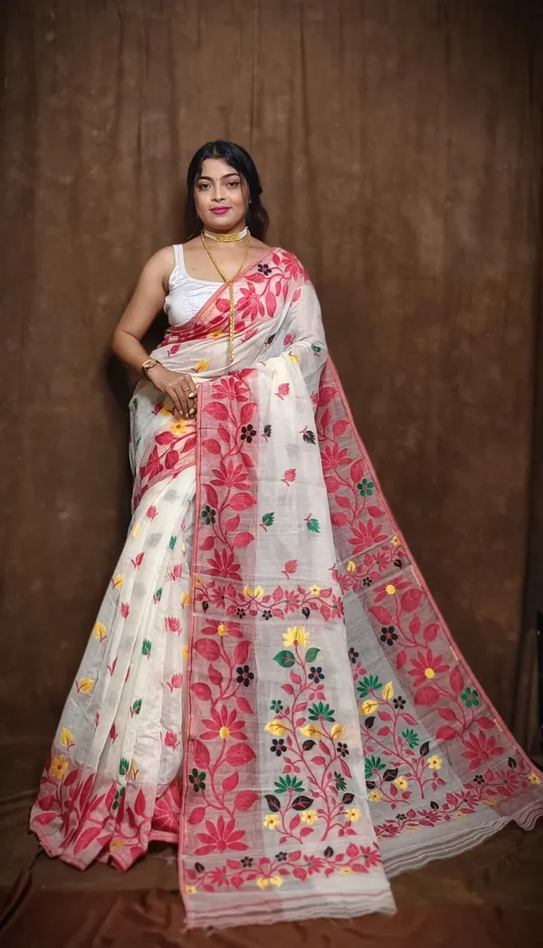 White_And_Black_Striped_And_Self_Design_And_Woven_Premium_Saree_For_Women