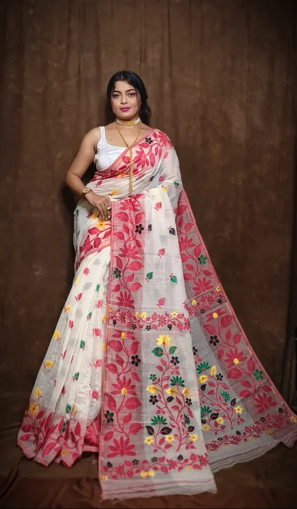 White_And_Black_Striped_And_Self_Design_And_Woven_Premium_Saree_For_Women