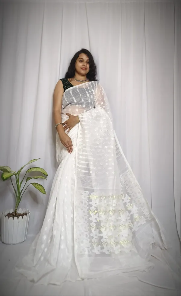 White_Embroidered_Premium_Saree_For_Women