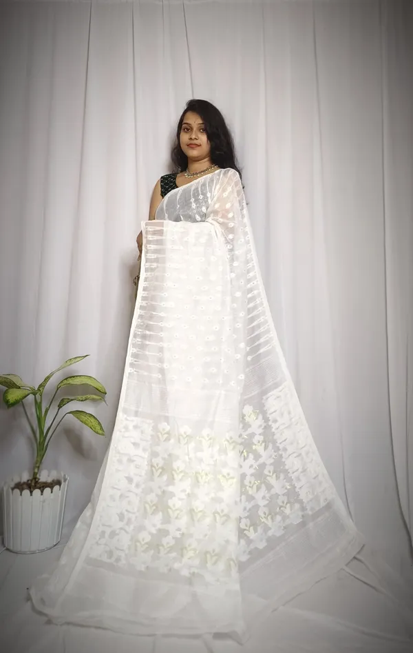 White_Embroidered_Premium_Saree_For_Women