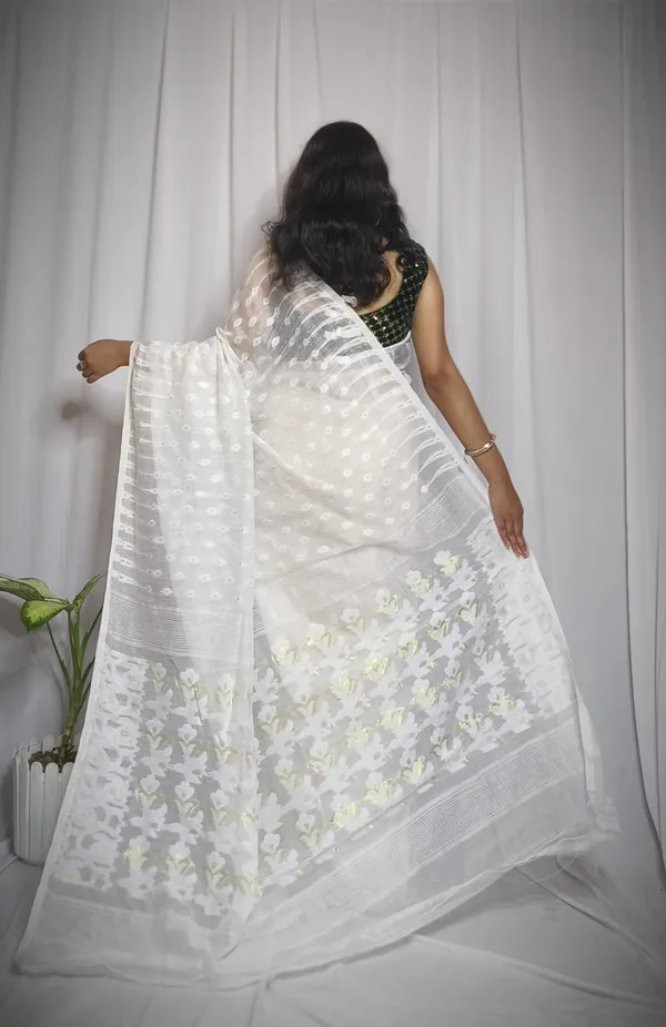 White_Embroidered_Premium_Saree_For_Women