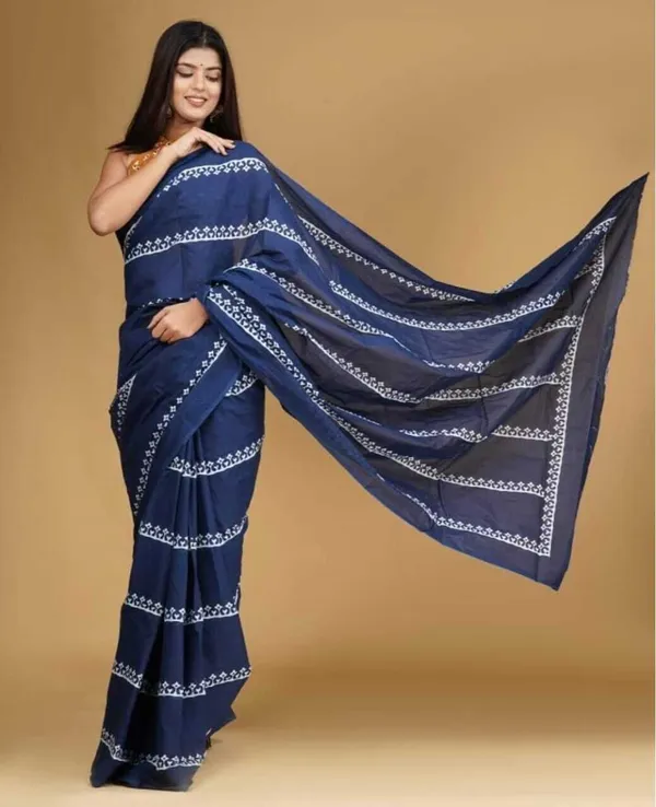 White_And_Blue_Printed_Premium_Saree_For_Women