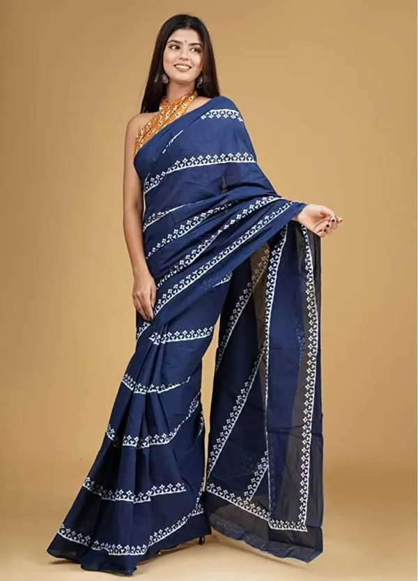 White_And_Blue_Printed_Premium_Saree_For_Women