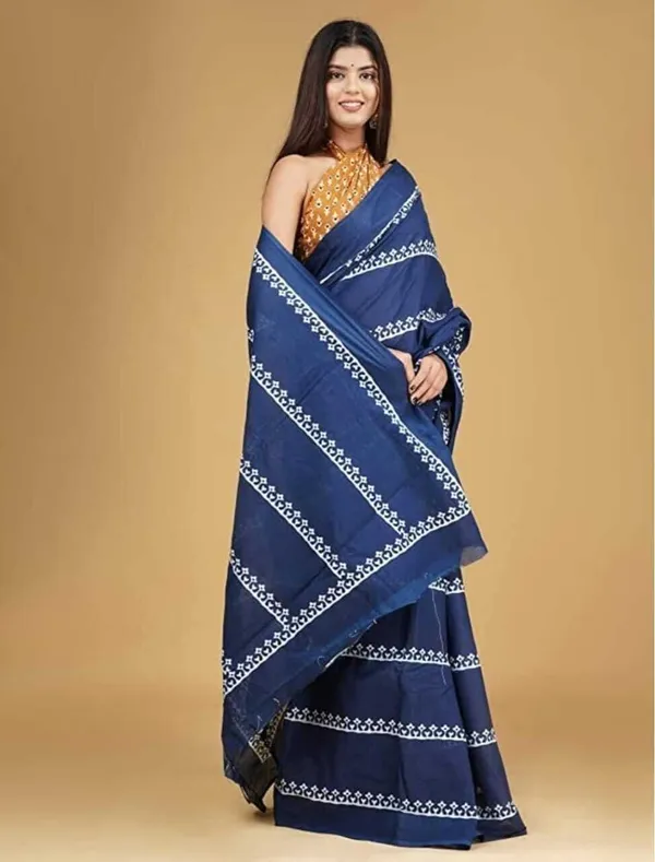 White_And_Blue_Printed_Premium_Saree_For_Women
