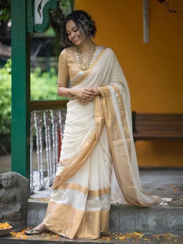 White_And_Gold_Color_Block_Premium_Saree_For_Women