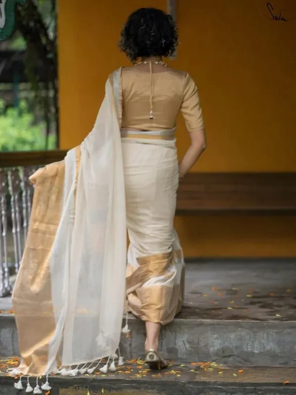White_And_Gold_Color_Block_Premium_Saree_For_Women