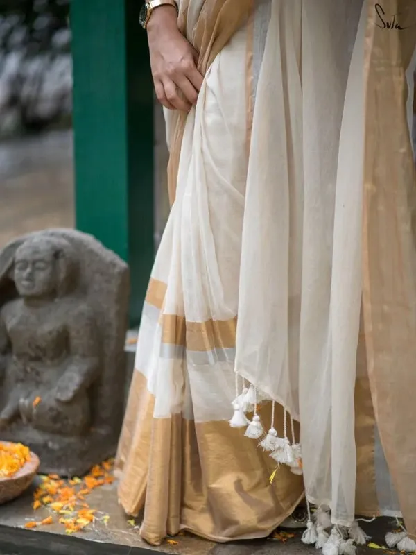 White_And_Gold_Color_Block_Premium_Saree_For_Women