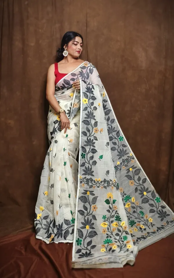 White_And_Black_Checkered_And_Embellished_And_Printed_Premium_Saree_For_Women