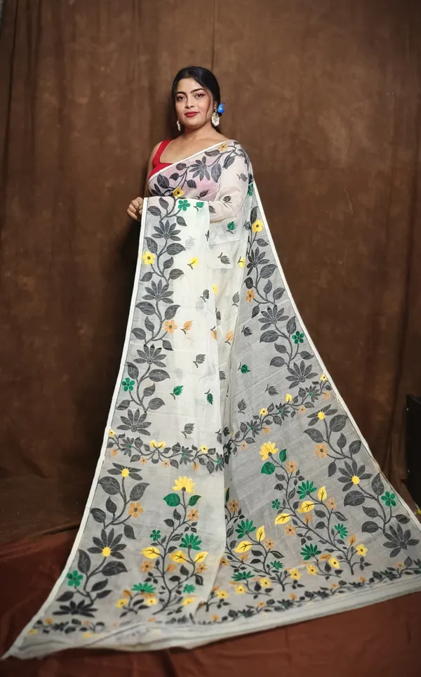 White_And_Black_Checkered_And_Embellished_And_Printed_Premium_Saree_For_Women