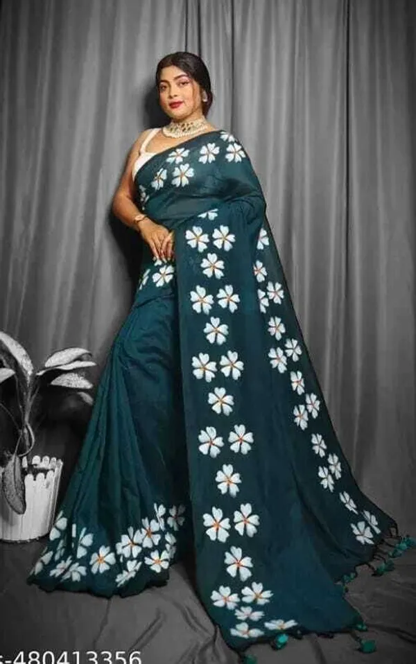 Teal_Blue_Block_Premium_Saree_For_Women