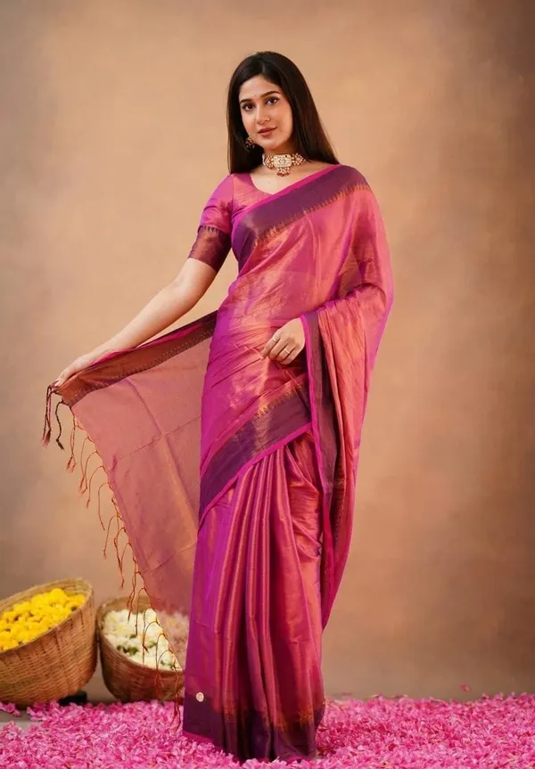 Pink_Color_Block_Premium_Saree_For_Women
