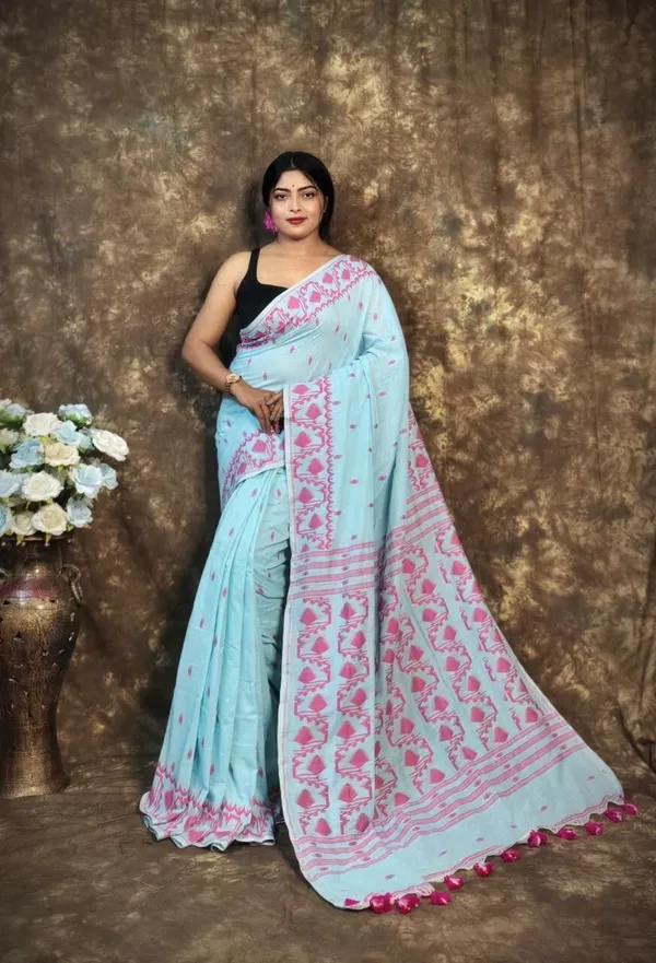 Sky_Blue_Printed_Premium_Saree_For_Women