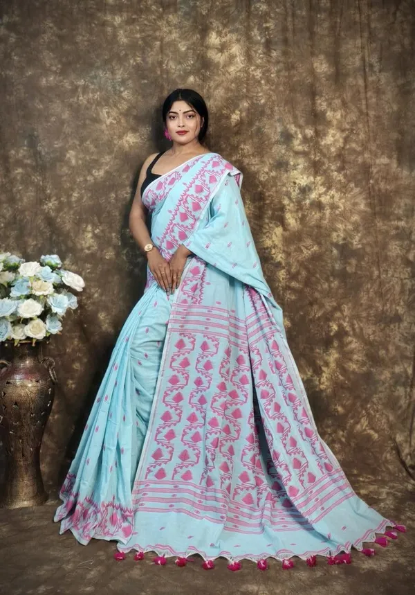 Sky_Blue_Printed_Premium_Saree_For_Women