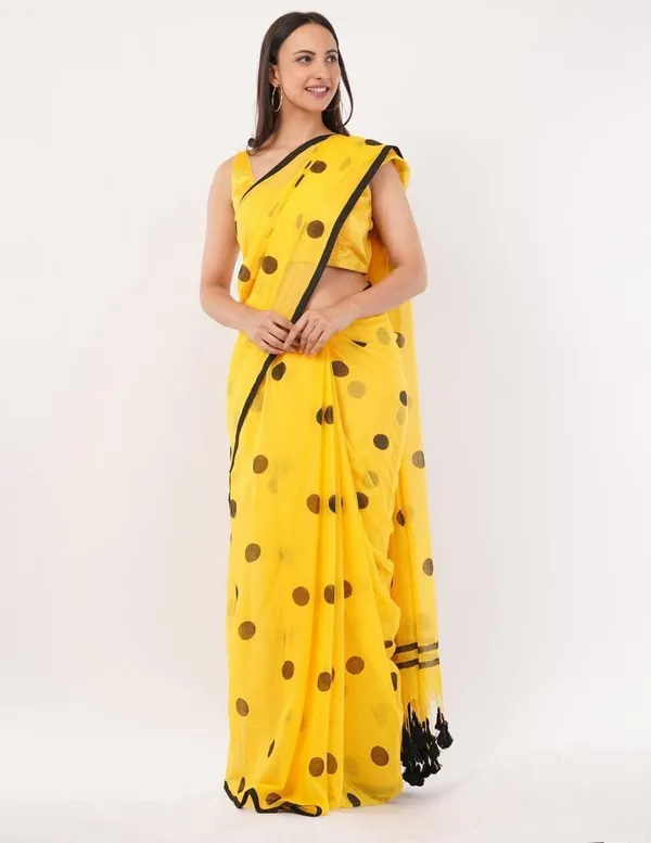 Yellow_And_Black_Printed_Premium_Saree_For_Women